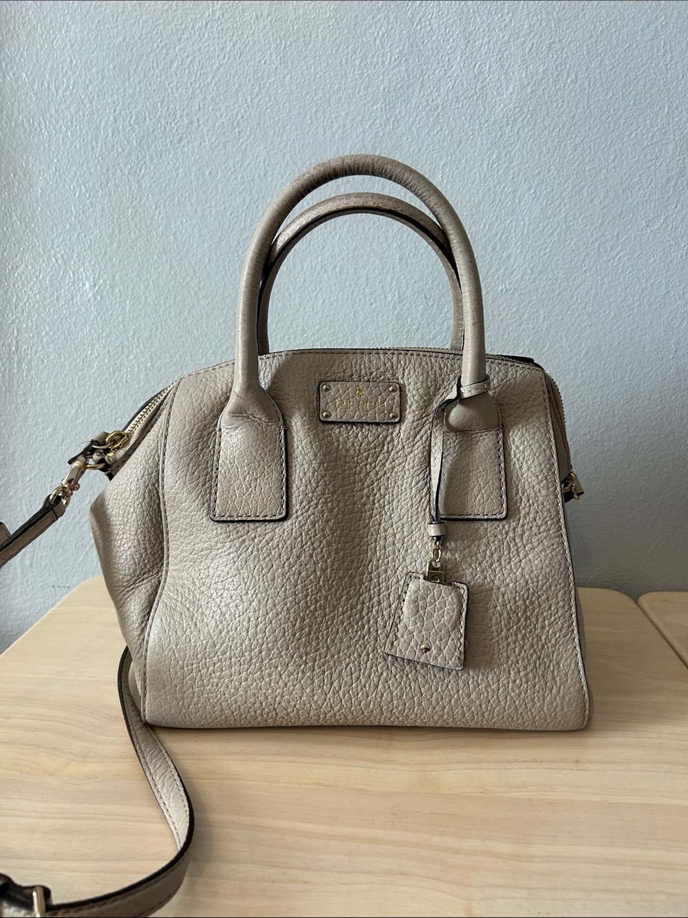 kate spade Pebbled Leather Satchel in Taupe